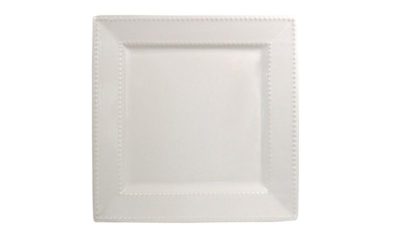 White Square Beaded Rim Dinner Plate