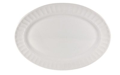 White Beaded Rim Oval Platter, 14" x 10"