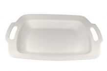 White Rectangular Platter With Handles, 17" x 15"