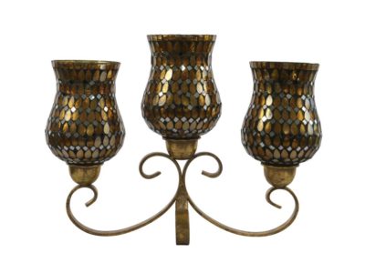 Gold Mosaic 3 Arm Candelabra Candle Holder