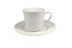 White Beaded Rim Coffee/Tea Cup and Saucer
